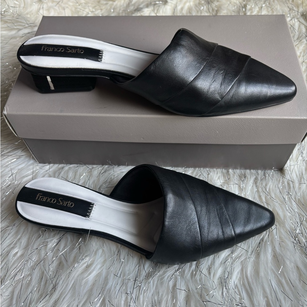 Franco Sarto Black Women's Shoes Leather Almond Toe Mules Size 7.  Used once